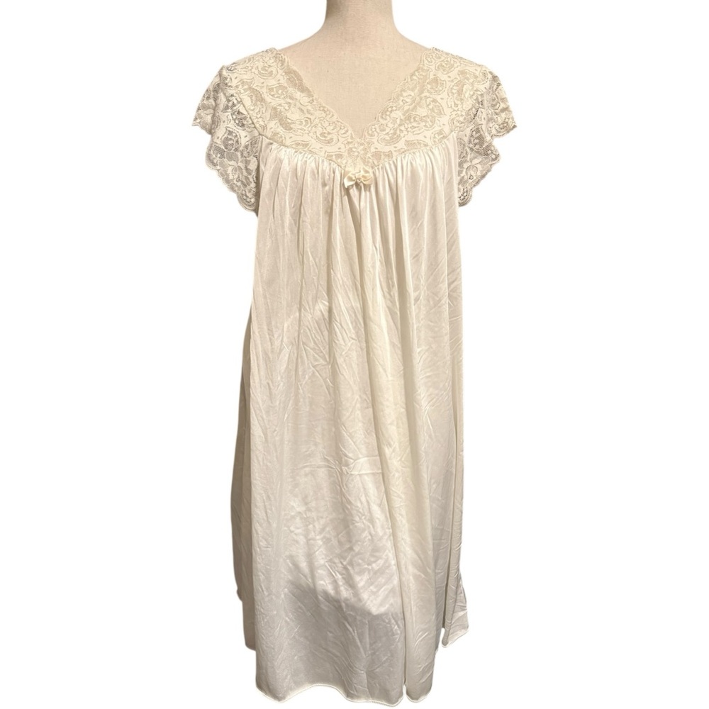Vintage grannycore coquette ivory bow lace chemise slip dress lingerie nightie